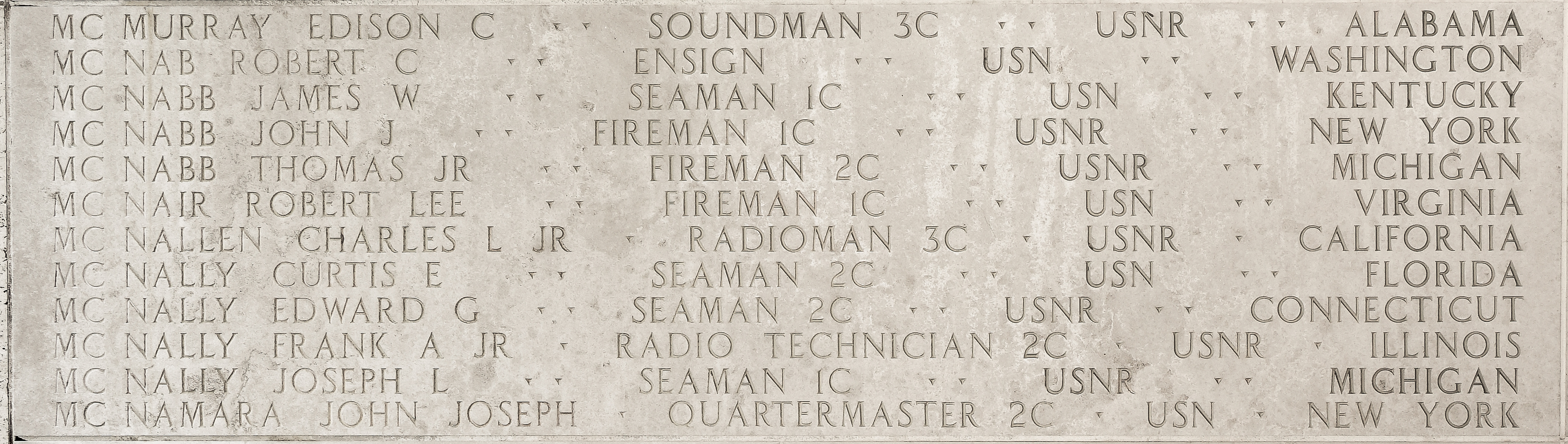 Robert Lee McNair, Fireman First Class